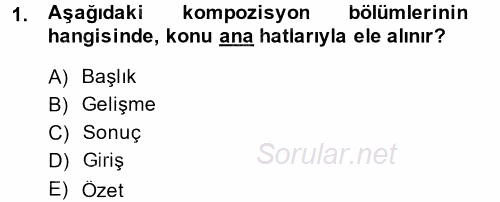 Türk Dili 2 2014 - 2015 Ara Sınavı 1.Soru