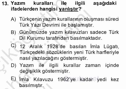 Türk Dili 2 2014 - 2015 Ara Sınavı 13.Soru