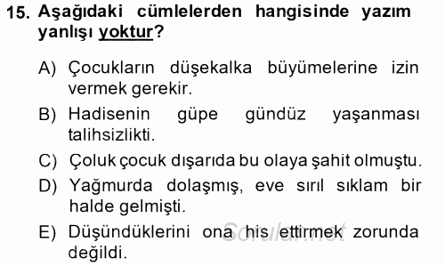 Türk Dili 2 2014 - 2015 Ara Sınavı 15.Soru