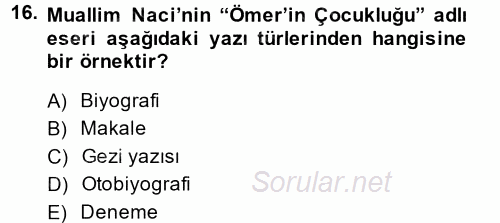 Türk Dili 2 2014 - 2015 Ara Sınavı 16.Soru