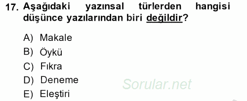 Türk Dili 2 2014 - 2015 Ara Sınavı 17.Soru