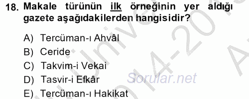 Türk Dili 2 2014 - 2015 Ara Sınavı 18.Soru
