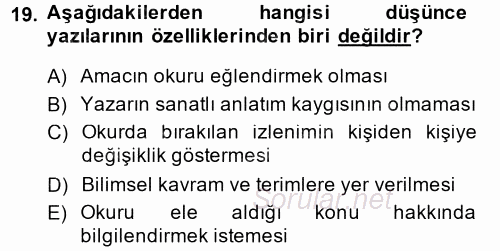 Türk Dili 2 2014 - 2015 Ara Sınavı 19.Soru