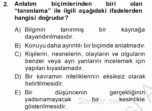 Türk Dili 2 2014 - 2015 Ara Sınavı 2.Soru