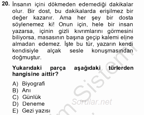 Türk Dili 2 2014 - 2015 Ara Sınavı 20.Soru