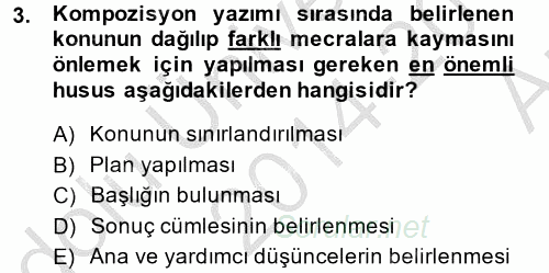 Türk Dili 2 2014 - 2015 Ara Sınavı 3.Soru