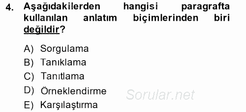 Türk Dili 2 2014 - 2015 Ara Sınavı 4.Soru