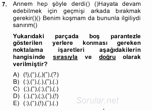 Türk Dili 2 2014 - 2015 Ara Sınavı 7.Soru
