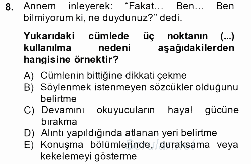Türk Dili 2 2014 - 2015 Ara Sınavı 8.Soru