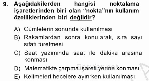 Türk Dili 2 2014 - 2015 Ara Sınavı 9.Soru