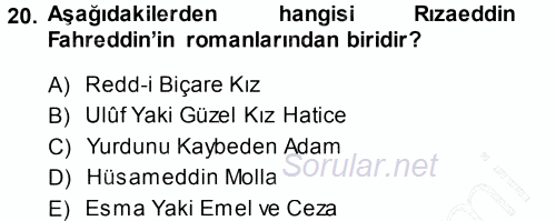 Çağdaş Türk Edebiyatları 1 2013 - 2014 Dönem Sonu Sınavı 20.Soru