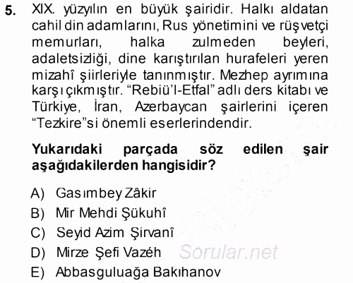 Çağdaş Türk Edebiyatları 1 2013 - 2014 Dönem Sonu Sınavı 5.Soru