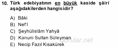 Türk İslam Edebiyatı 2014 - 2015 Ara Sınavı 10.Soru