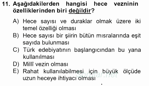 Türk İslam Edebiyatı 2014 - 2015 Ara Sınavı 11.Soru
