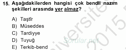 Türk İslam Edebiyatı 2014 - 2015 Ara Sınavı 15.Soru