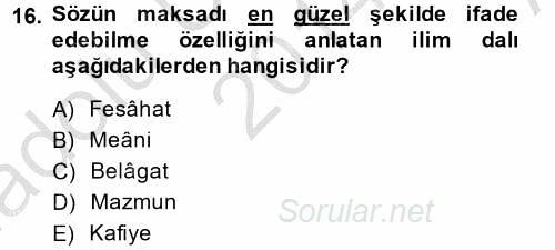 Türk İslam Edebiyatı 2014 - 2015 Ara Sınavı 16.Soru