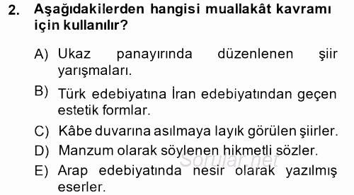 Türk İslam Edebiyatı 2014 - 2015 Ara Sınavı 2.Soru