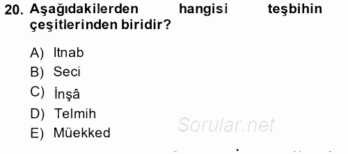 Türk İslam Edebiyatı 2014 - 2015 Ara Sınavı 20.Soru