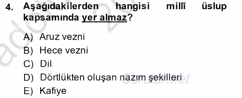 Türk İslam Edebiyatı 2014 - 2015 Ara Sınavı 4.Soru