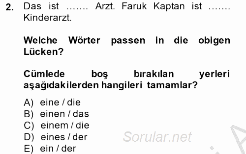 Almanca 1 2014 - 2015 Dönem Sonu Sınavı 2.Soru
