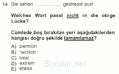 Almanca 1 2012 - 2013 Tek Ders Sınavı 14.Soru