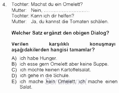 Almanca 1 2012 - 2013 Tek Ders Sınavı 4.Soru