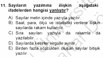 Türkçe Yazılı Anlatım 2012 - 2013 Dönem Sonu Sınavı 11.Soru