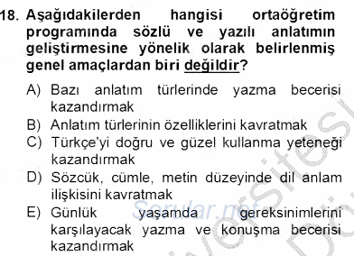 Türkçe Yazılı Anlatım 2012 - 2013 Dönem Sonu Sınavı 18.Soru