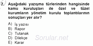 Türkçe Yazılı Anlatım 2012 - 2013 Dönem Sonu Sınavı 7.Soru