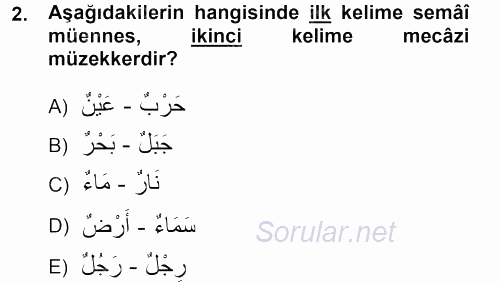 Arapça 1 2012 - 2013 Dönem Sonu Sınavı 2.Soru