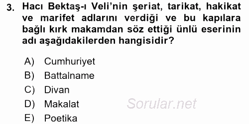 Kültür Tarihi 2015 - 2016 Dönem Sonu Sınavı 3.Soru