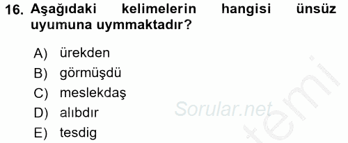 Çağdaş Türk Yazı Dilleri 1 2016 - 2017 3 Ders Sınavı 16.Soru