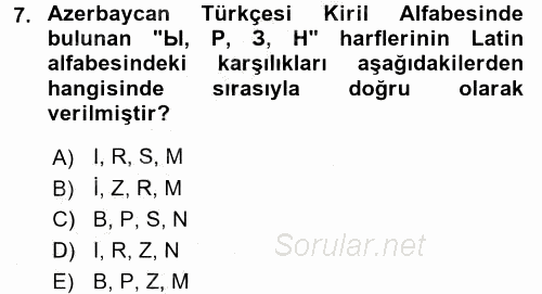Çağdaş Türk Yazı Dilleri 1 2016 - 2017 3 Ders Sınavı 7.Soru