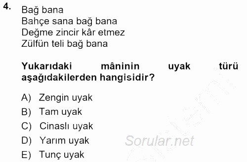 Halk Edebiyatına Giriş 1 2014 - 2015 Dönem Sonu Sınavı 4.Soru