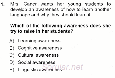 Çocuklara Yabancı Dil Öğretimi 1 2012 - 2013 Ara Sınavı 1.Soru