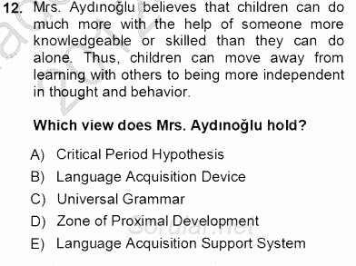 Çocuklara Yabancı Dil Öğretimi 1 2012 - 2013 Ara Sınavı 12.Soru