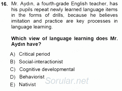 Çocuklara Yabancı Dil Öğretimi 1 2012 - 2013 Ara Sınavı 16.Soru