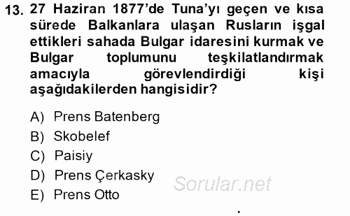 Osmanlı´da İskan ve Göç 2014 - 2015 Dönem Sonu Sınavı 13.Soru