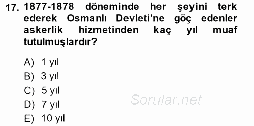 Osmanlı´da İskan ve Göç 2014 - 2015 Dönem Sonu Sınavı 17.Soru