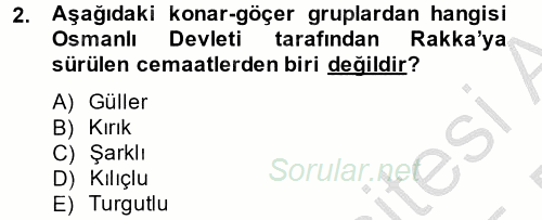 Osmanlı´da İskan ve Göç 2014 - 2015 Dönem Sonu Sınavı 2.Soru