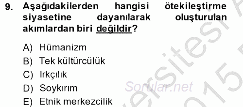 Osmanlı´da İskan ve Göç 2014 - 2015 Dönem Sonu Sınavı 9.Soru