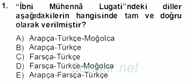 XIV-XV. Yüzyıllar Türk Dili 2013 - 2014 Tek Ders Sınavı 1.Soru