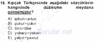 XIV-XV. Yüzyıllar Türk Dili 2013 - 2014 Tek Ders Sınavı 16.Soru