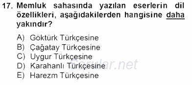 XIV-XV. Yüzyıllar Türk Dili 2013 - 2014 Tek Ders Sınavı 17.Soru