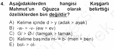 XIV-XV. Yüzyıllar Türk Dili 2013 - 2014 Tek Ders Sınavı 4.Soru