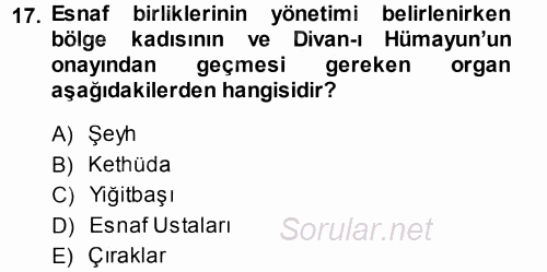 Osmanlı İktisat Tarihi 2014 - 2015 Tek Ders Sınavı 17.Soru