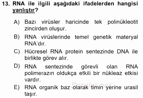 Temel Veteriner Genetik 2017 - 2018 Dönem Sonu Sınavı 13.Soru