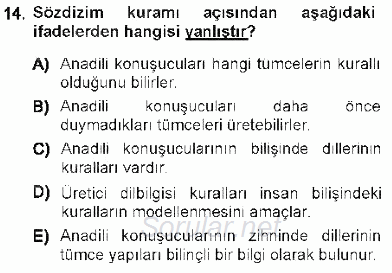 Genel Dilbilim 1 2012 - 2013 Dönem Sonu Sınavı 14.Soru