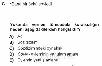 Genel Dilbilim 1 2012 - 2013 Dönem Sonu Sınavı 7.Soru