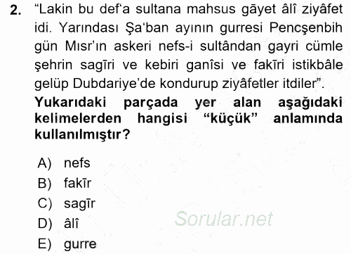 Osmanlı Türkçesi Metinleri 1 2015 - 2016 Ara Sınavı 2.Soru